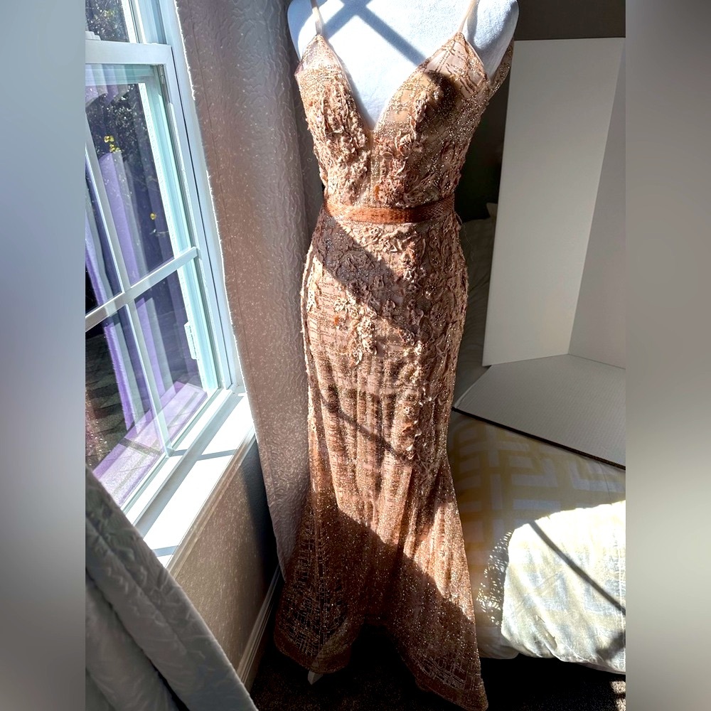 Jovani Bronze Embellished Prom Dress